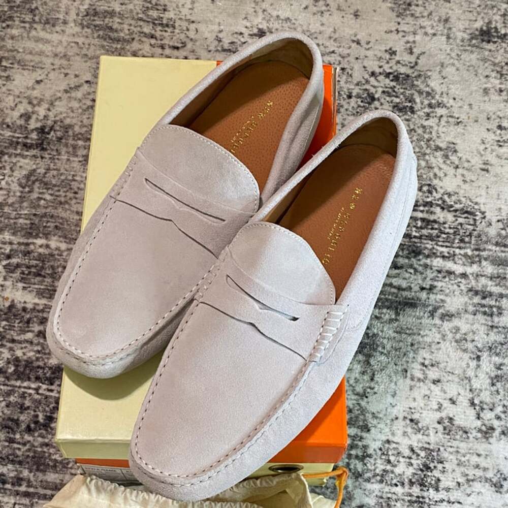 Men's Suede Driver Loafers with Rubber Sole - White MFRP $108